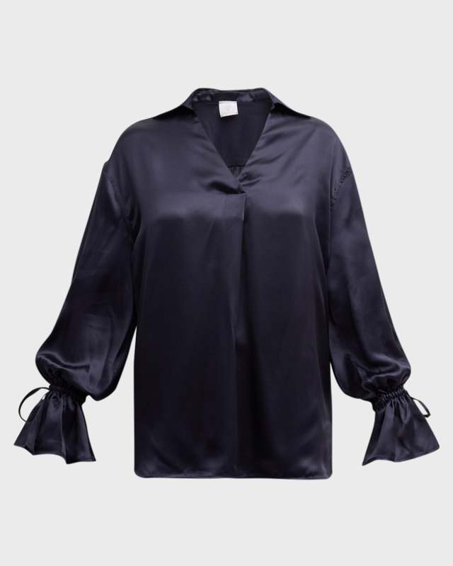 Silk Puff-Sleeve Blouse